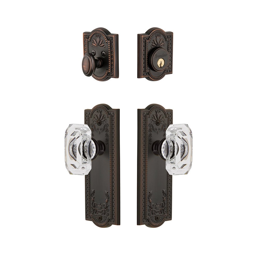 Grandeur Parthenon Plate With Baguette Crystal Knob & Matching Deadbolt In Timeless Bronze
