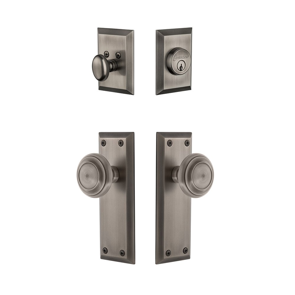 Grandeur Fifth Avenue Plate With Circulaire Knob & Matching Deadbolt In Antique Pewter