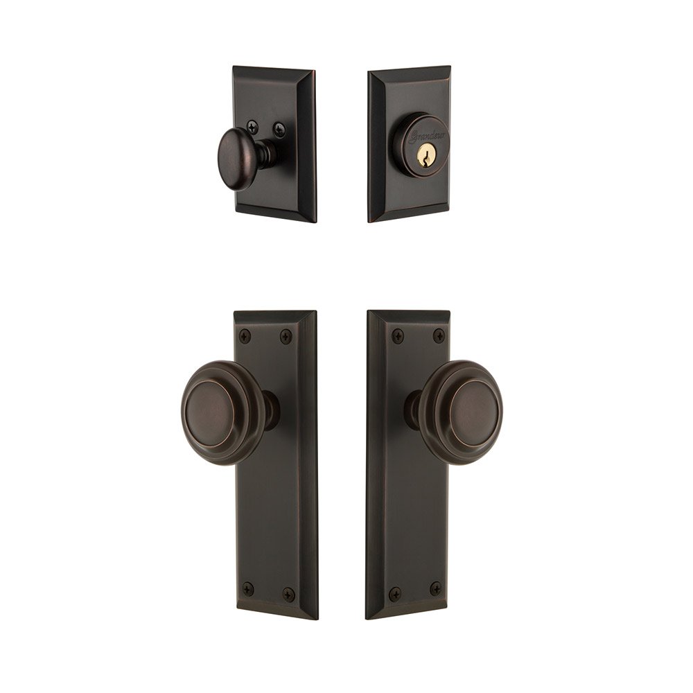 Grandeur Fifth Avenue Plate With Circulaire Knob & Matching Deadbolt In Timeless Bronze