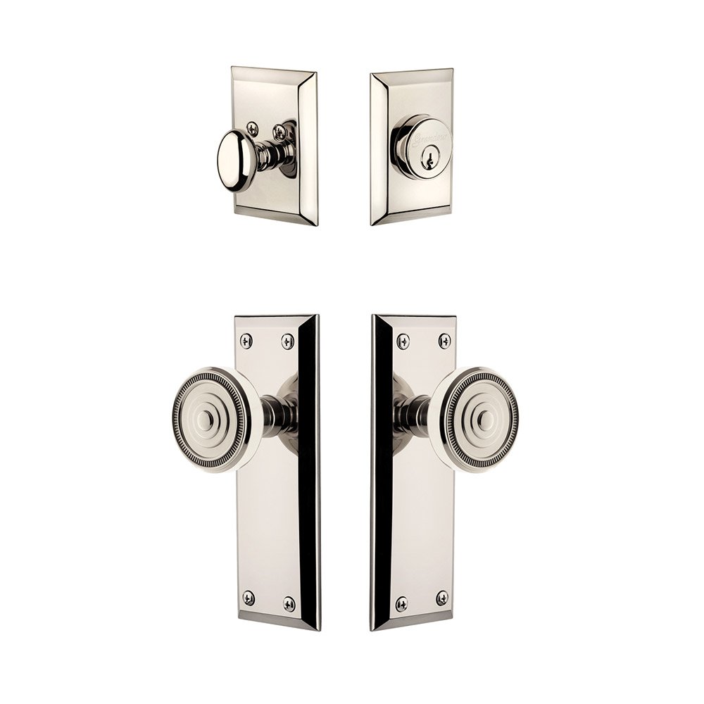 Grandeur Fifth Avenue Plate With Soleil Knob & Matching Deadbolt In Polished Nickel