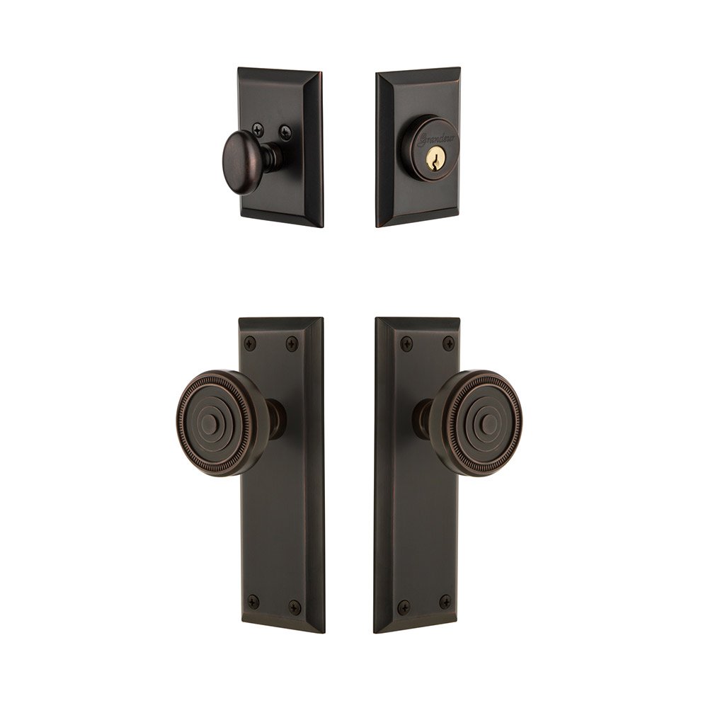 Grandeur Fifth Avenue Plate With Soleil Knob & Matching Deadbolt In Timeless Bronze