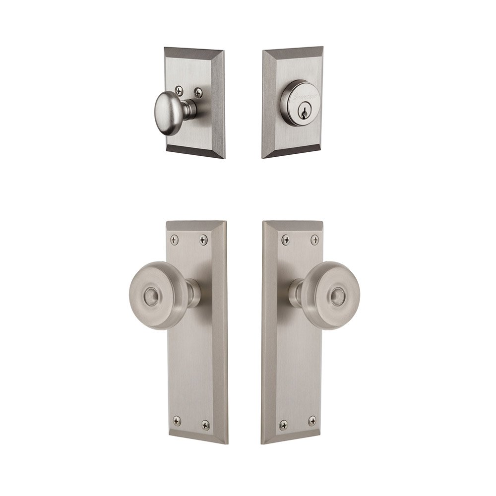 Grandeur Fifth Avenue Plate With Bouton Knob & Matching Deadbolt In Satin Nickel