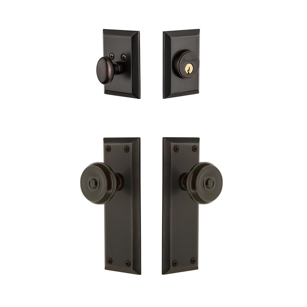 Grandeur Fifth Avenue Plate With Bouton Knob & Matching Deadbolt In Timeless Bronze
