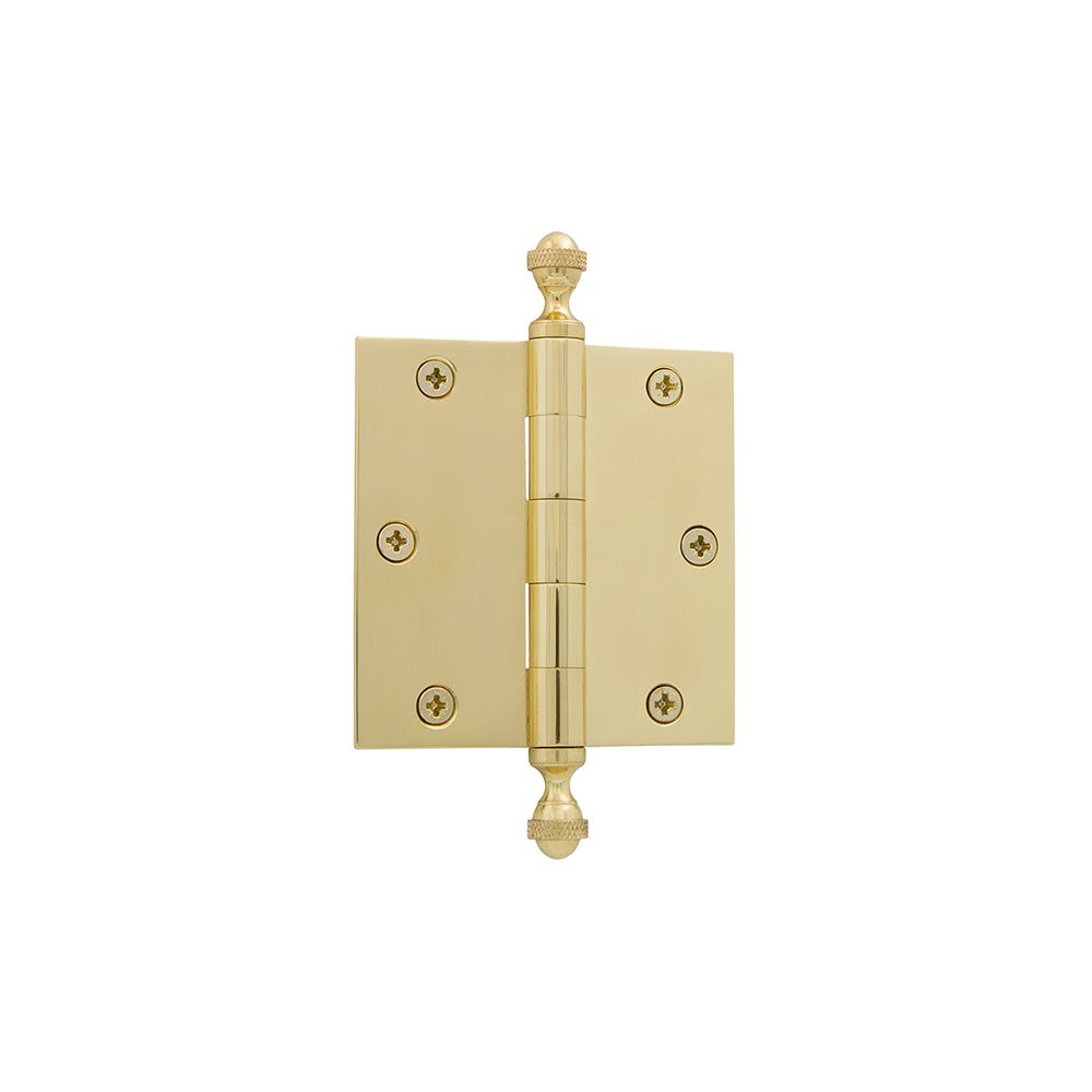 Grandeur 3 1/2" Acorn Tip Residential Hinge with Square Corners in Unlacquered Brass