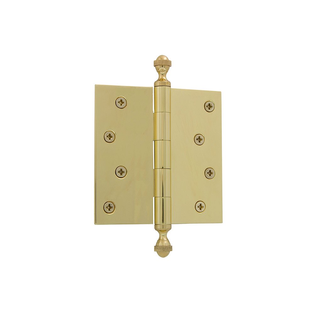 Grandeur 4" Acorn Tip Residential Hinge with Square Corners in Polished Brass