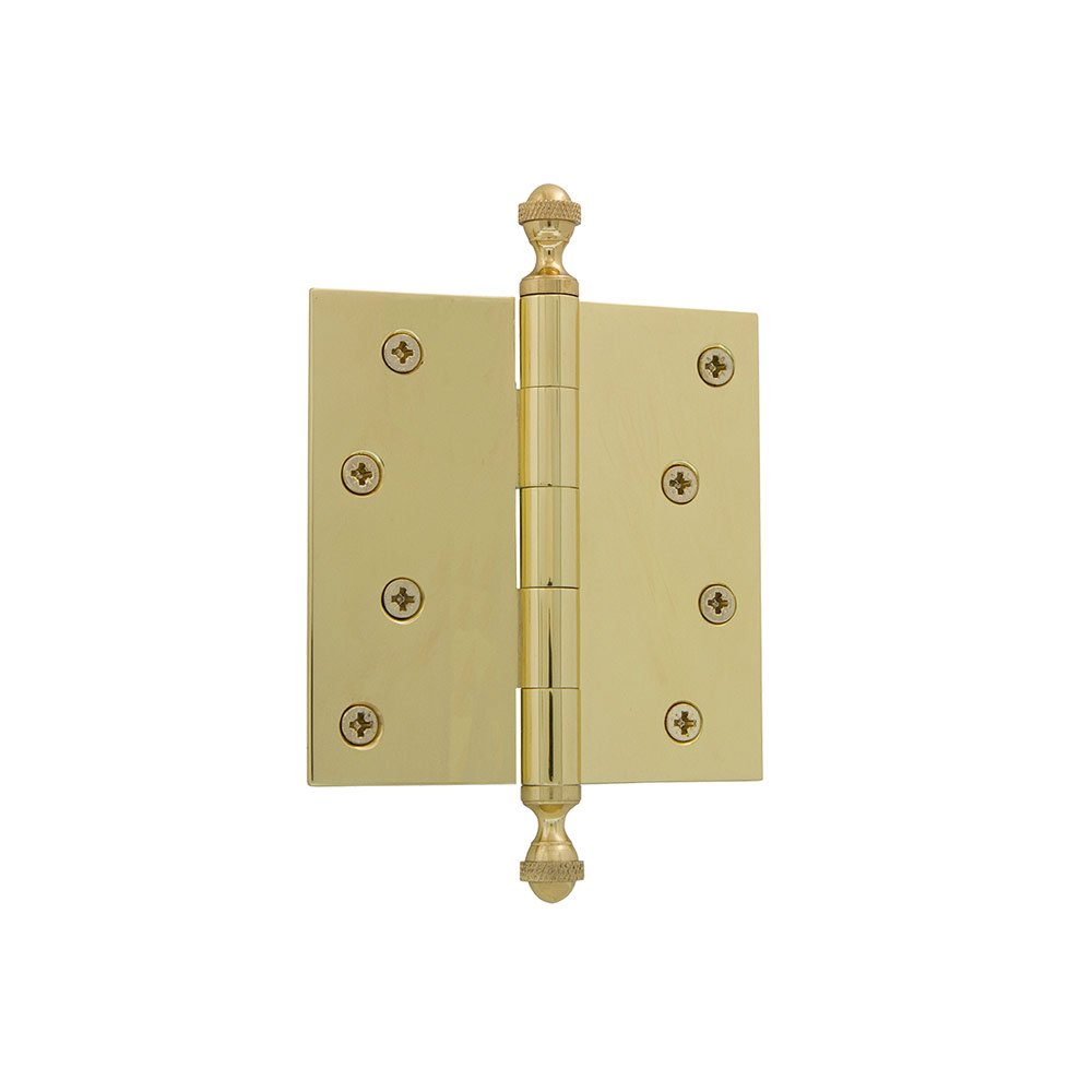 Grandeur 4" Acorn Tip Residential Hinge with Square Corners in Unlacquered Brass
