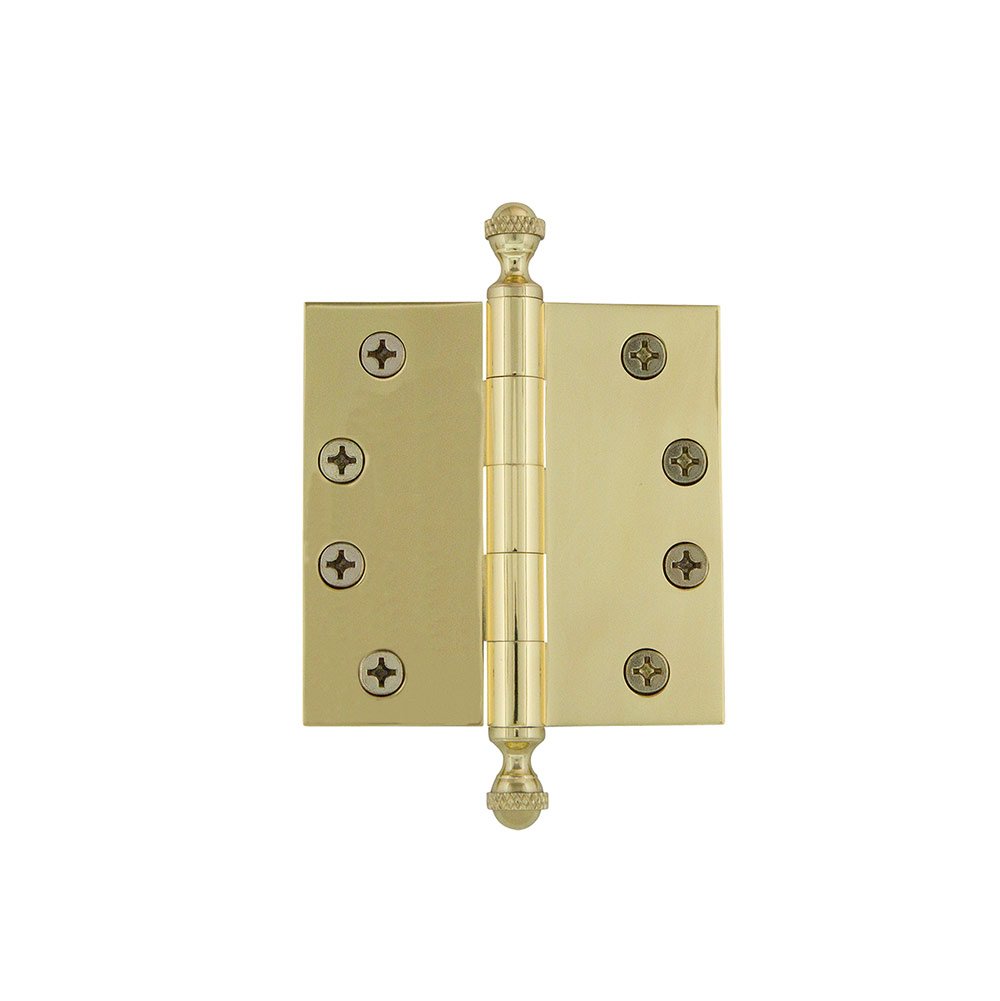 Grandeur 4" Acorn Tip Heavy Duty Hinge with Square Corners in Polished Brass