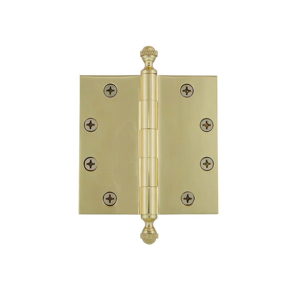 Grandeur 4 1/2" Acorn Tip Heavy Duty Hinge with Square Corners in Polished Brass