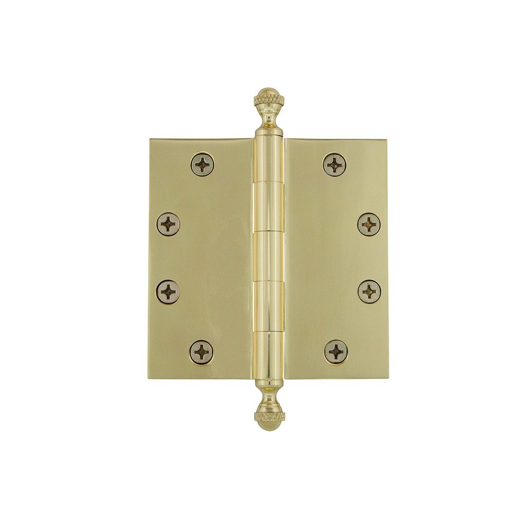 Grandeur 4 1/2" Acorn Tip Heavy Duty Hinge with Square Corners in Unlacquered Brass