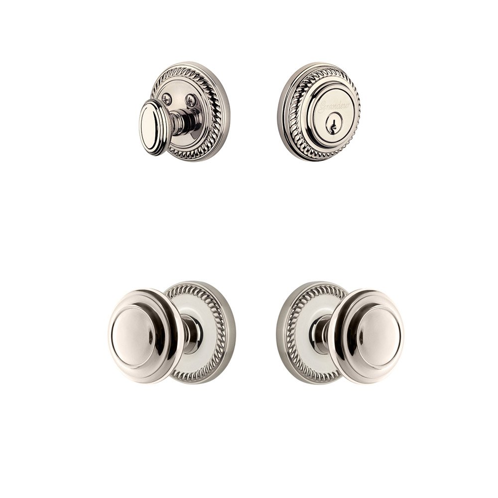Grandeur Handleset - Newport Rosette With Circulaire Knob & Matching Deadbolt In Polished Nickel