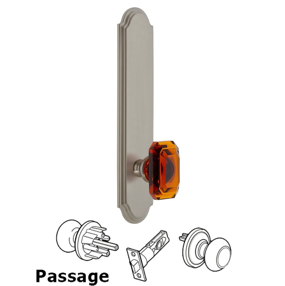 Grandeur Tall Plate Passage with Baguette Amber Knob in Satin Nickel