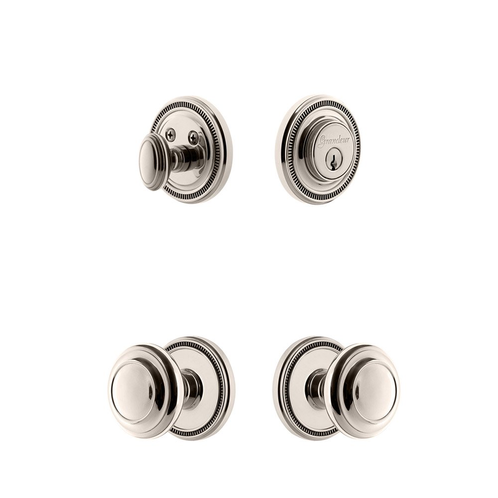 Grandeur Soleil Rosette With Circulaire Knob & Matching Deadbolt In Polished Nickel