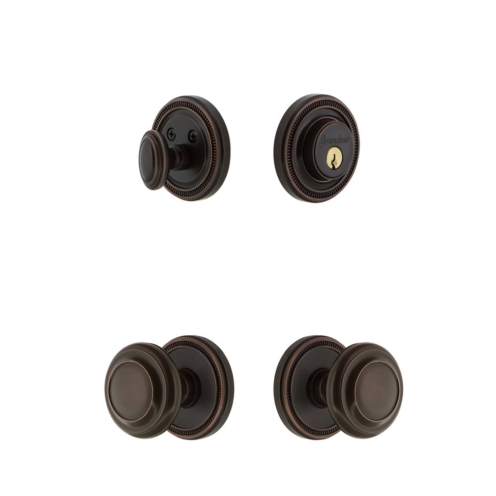 Grandeur Soleil Rosette With Circulaire Knob & Matching Deadbolt In Timeless Bronze