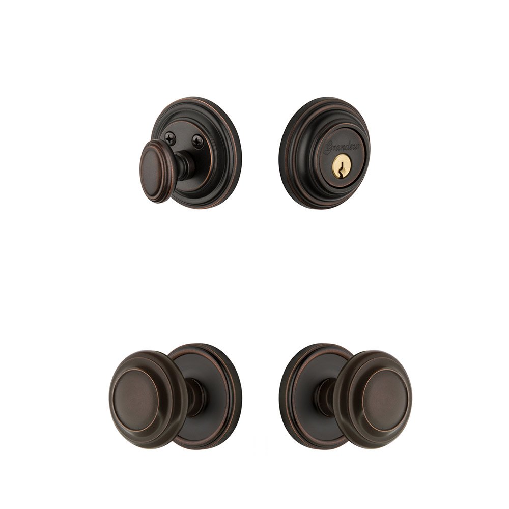 Grandeur Georgetown Rosette With Circulaire Knob & Matching Deadbolt In Timeless Bronze