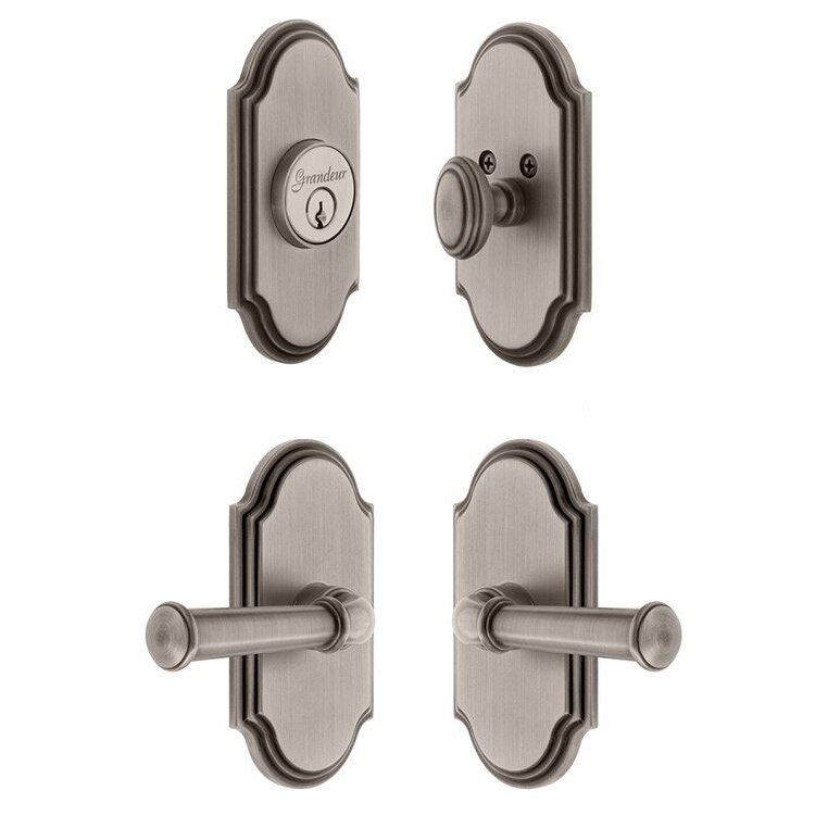 Grandeur Handleset - Arc Plate With Georgetown Lever & Matching Deadbolt In Antique Pewter