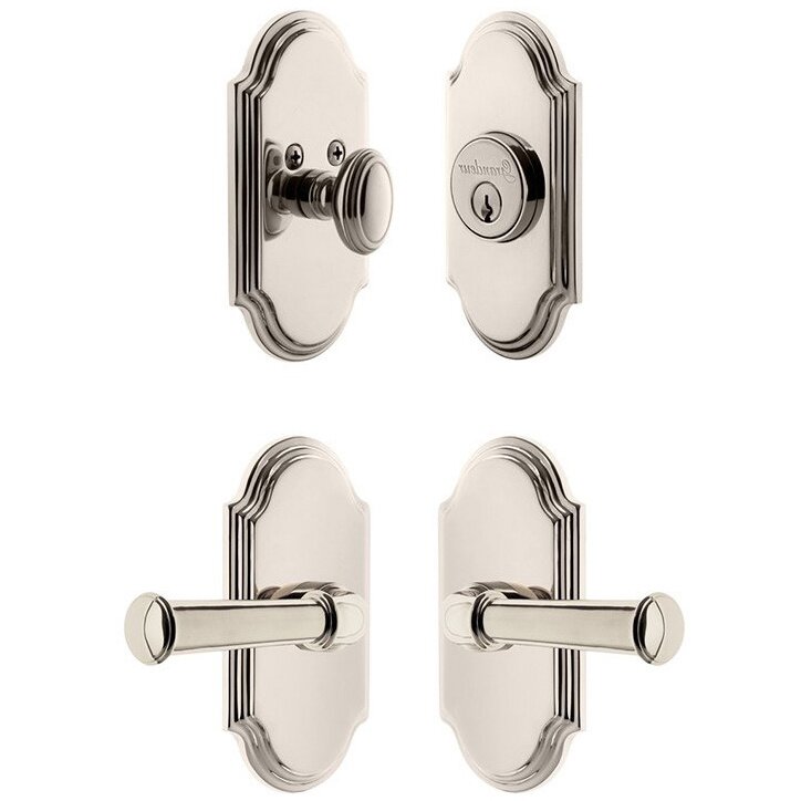Grandeur Handleset - Arc Plate With Georgetown Lever & Matching Deadbolt In Polished Nickel