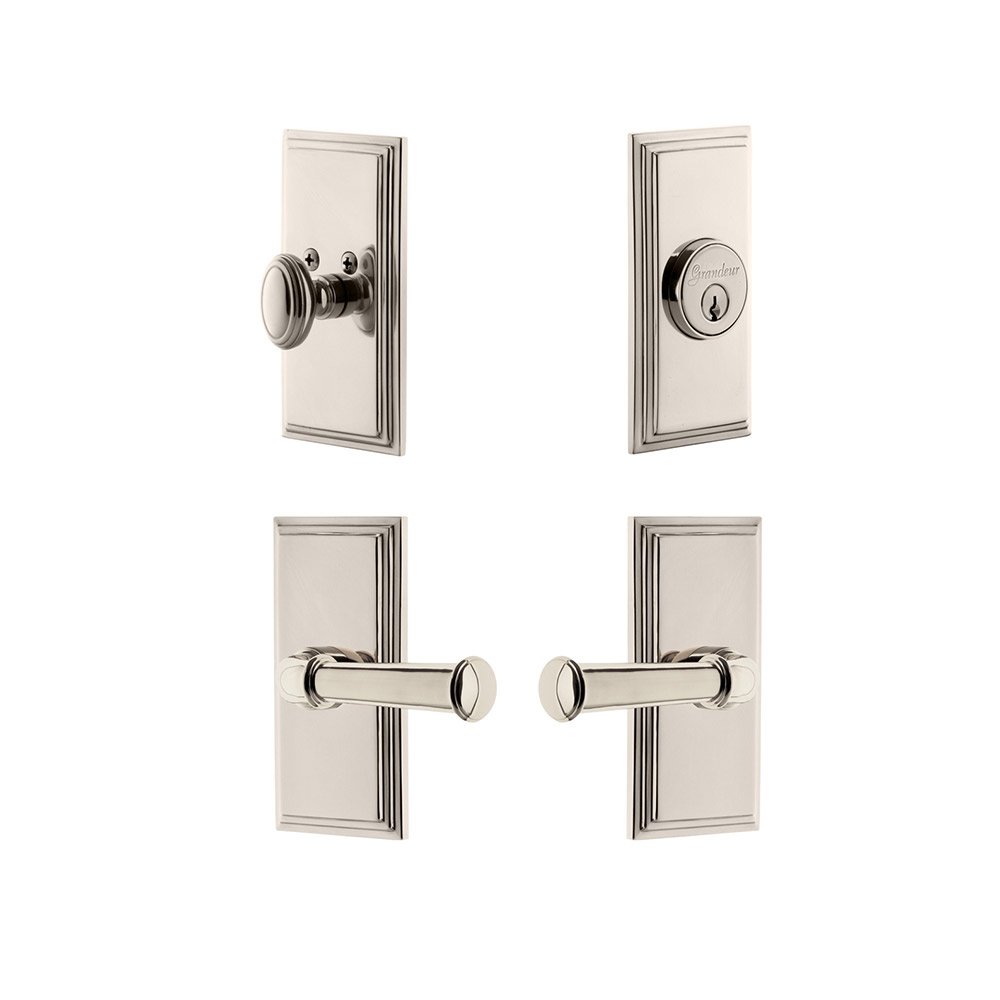 Grandeur Handleset - Carre Plate With Georgetown Lever & Matching Deadbolt In Polished Nickel