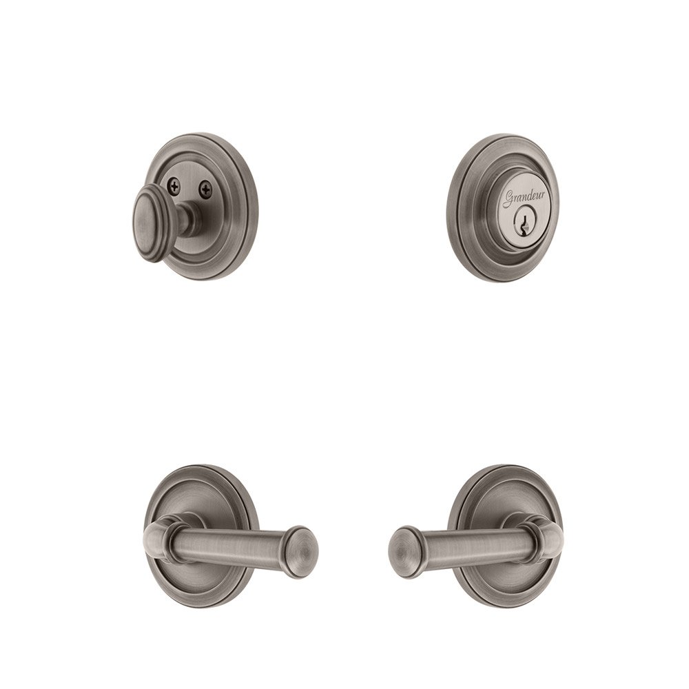 Grandeur Handleset - Circulaire Rosette With Georgetown Lever & Matching Deadbolt In Antique Pewter