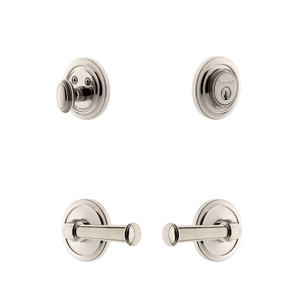 Grandeur Handleset - Circulaire Rosette With Georgetown Lever & Matching Deadbolt In Polished Nickel