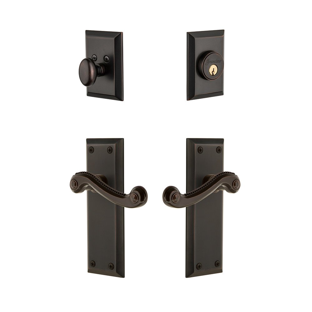 Grandeur Fifth Avenue Plate With Newport Lever & Matching Deadbolt In Timeless Bronze