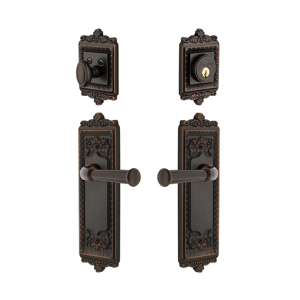 Grandeur Windsor Plate With Georgetown Lever & Matching Deadbolt In Timeless Bronze