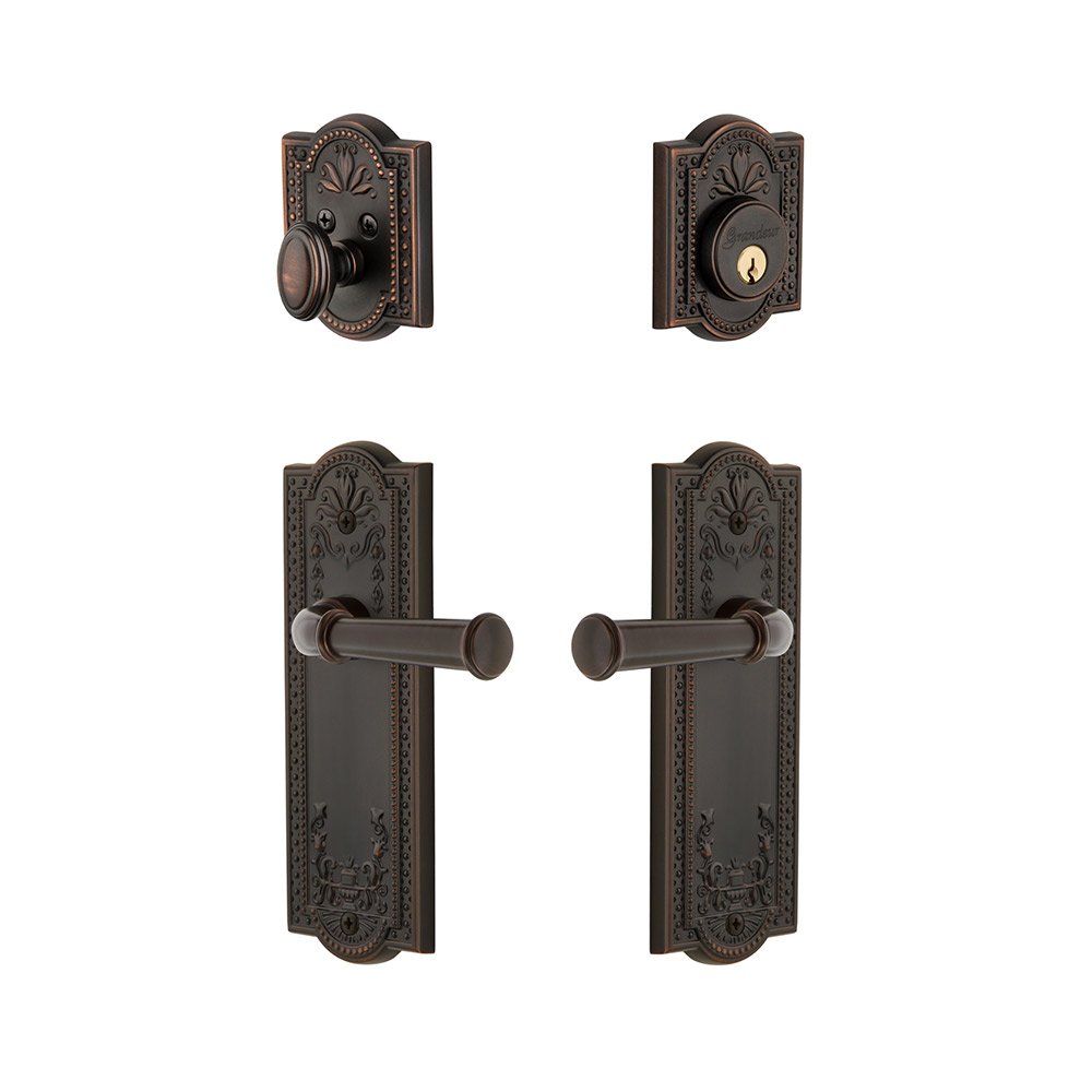 Grandeur Parthenon Plate With Georgetown Lever & Matching Deadbolt In Timeless Bronze