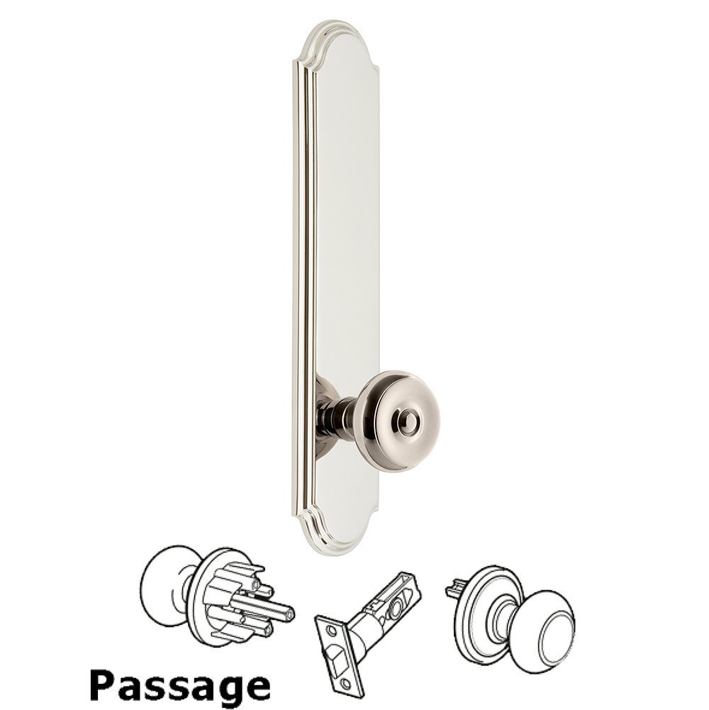 Grandeur Tall Plate Passage with Bouton Knob in Polished Nickel