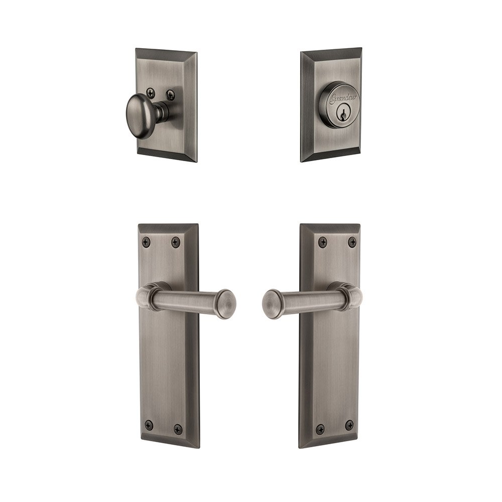 Grandeur Fifth Avenue Plate With Georgetown Lever & Matching Deadbolt In Antique Pewter