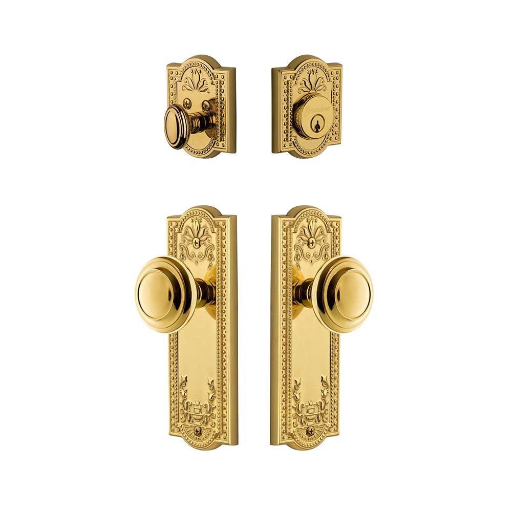 Grandeur Parthenon Plate With Circulaire Knob & Matching Deadbolt In Lifetime Brass