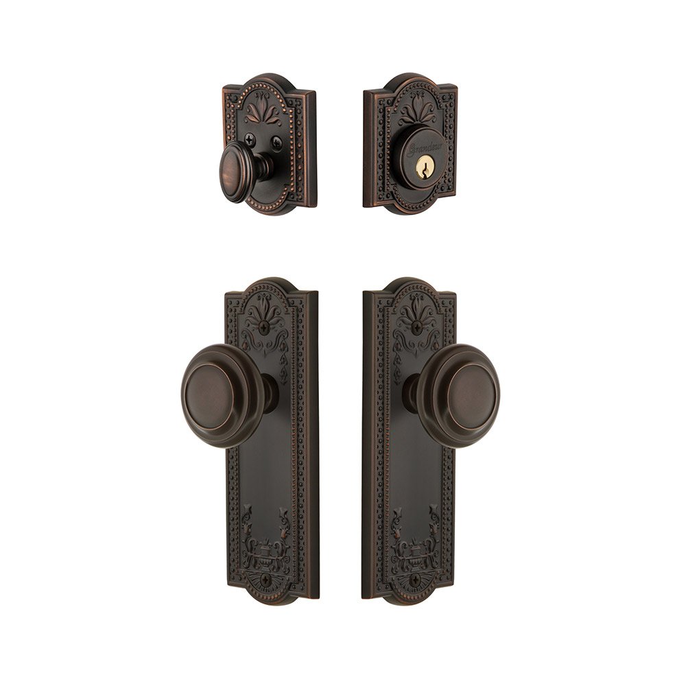 Grandeur Parthenon Plate With Circulaire Knob & Matching Deadbolt In Timeless Bronze