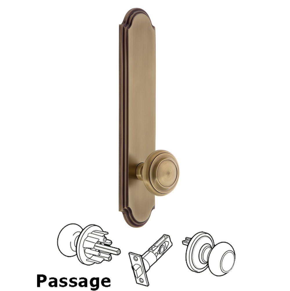 Grandeur Tall Plate Passage with Circulaire Knob in Vintage Brass