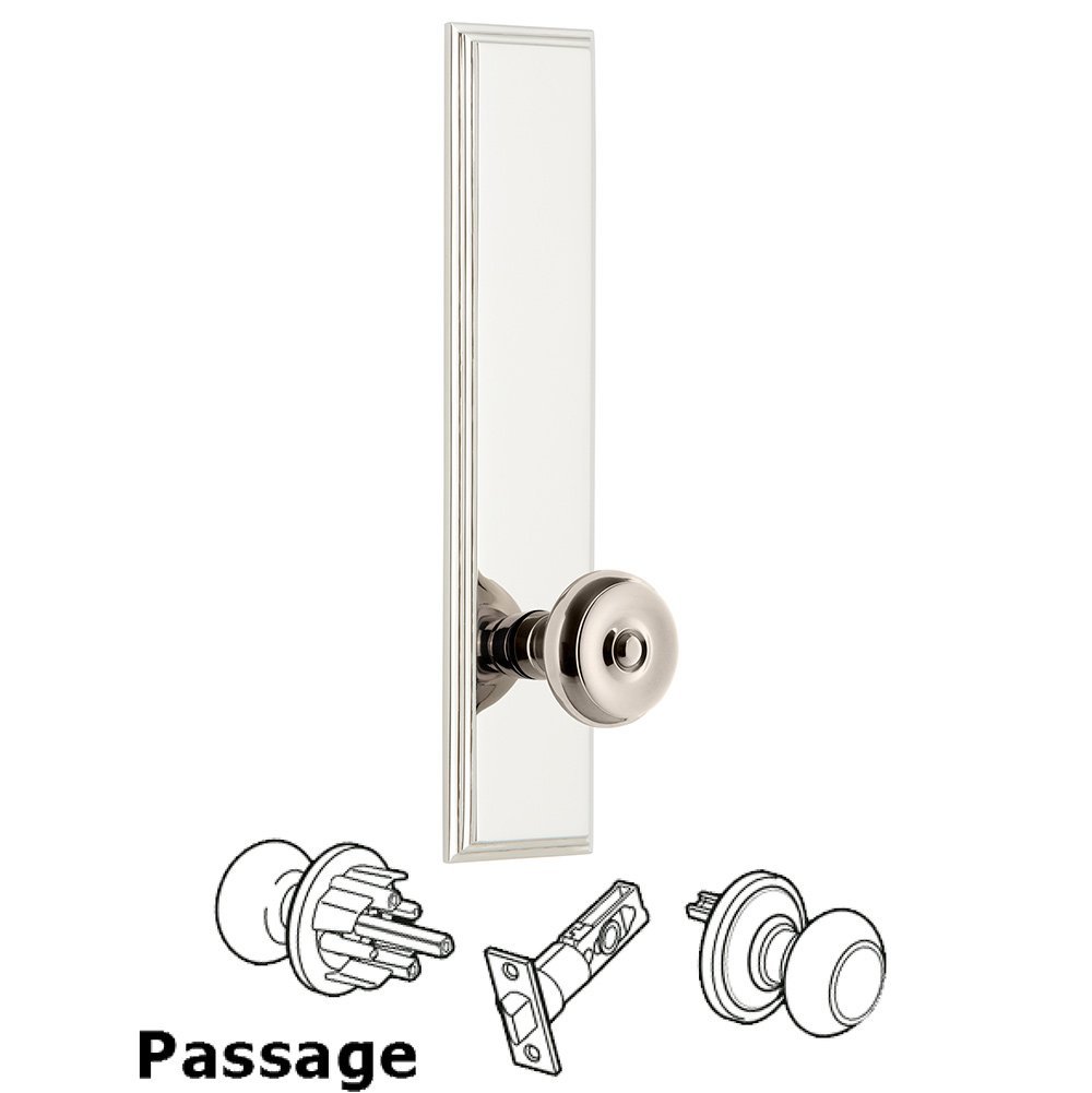 Grandeur Passage Carre Tall Plate with Bouton Knob in Polished Nickel