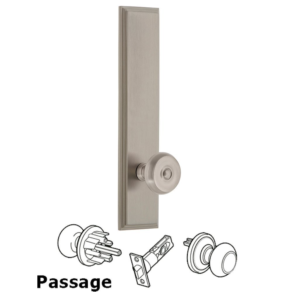 Grandeur Passage Carre Tall Plate with Bouton Knob in Satin Nickel