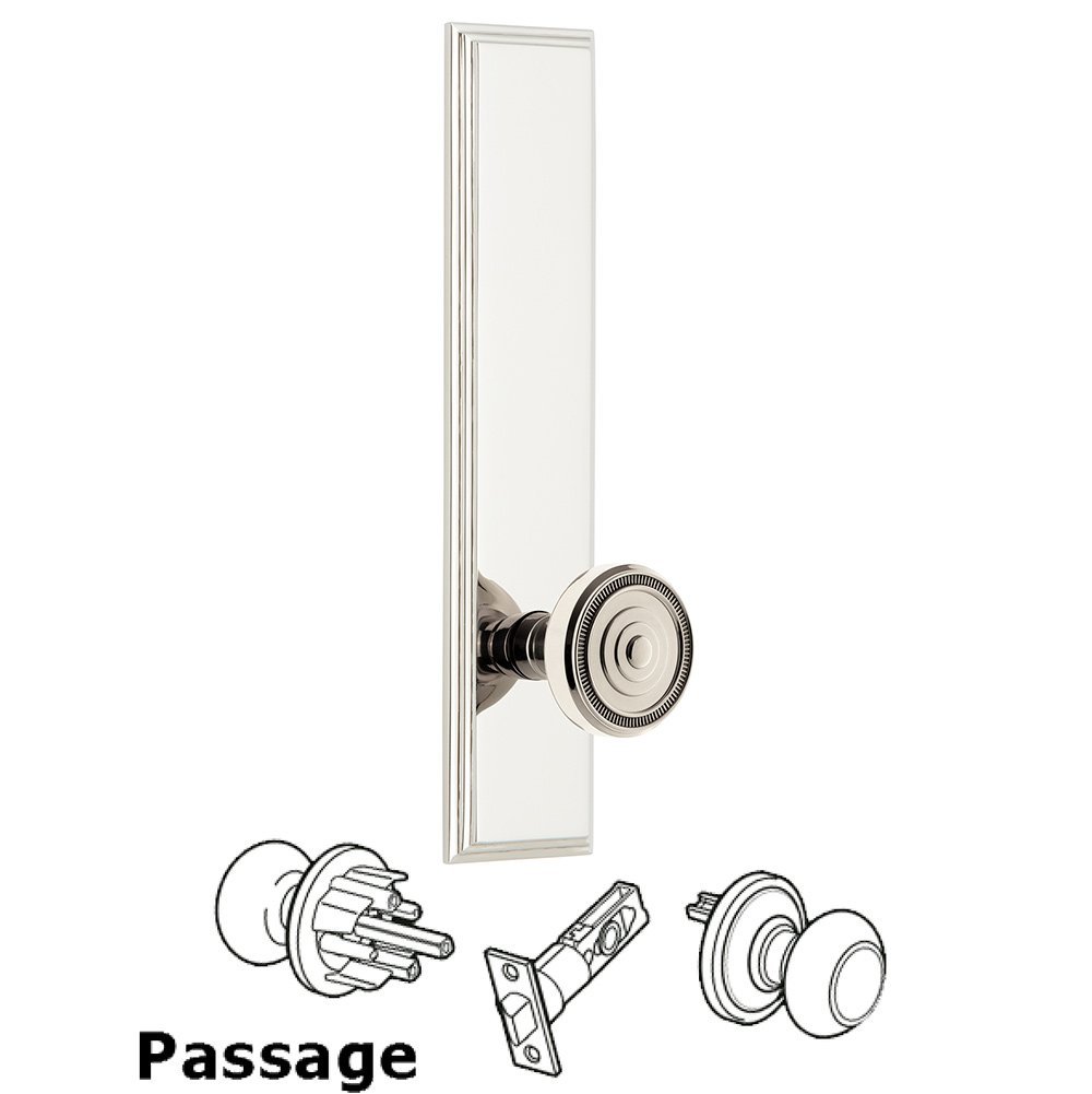 Grandeur Passage Carre Tall Plate with Soleil Knob in Polished Nickel