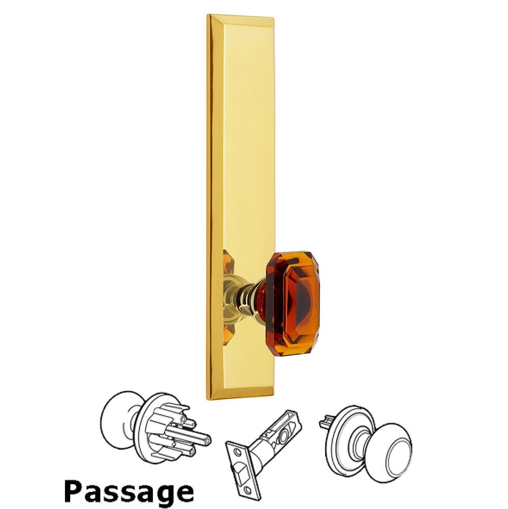 Grandeur Passage Fifth Avenue Tall with Baguette Amber Knob in Lifetime Brass