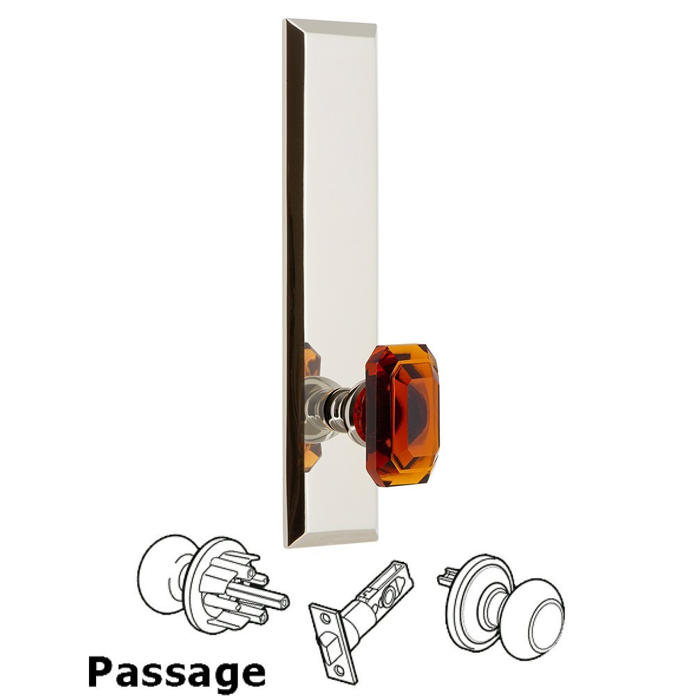 Grandeur Passage Fifth Avenue Tall with Baguette Amber Knob in Polished Nickel