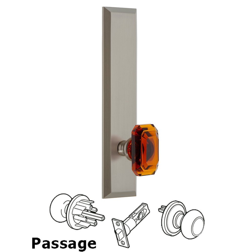 Grandeur Passage Fifth Avenue Tall with Baguette Amber Knob in Satin Nickel