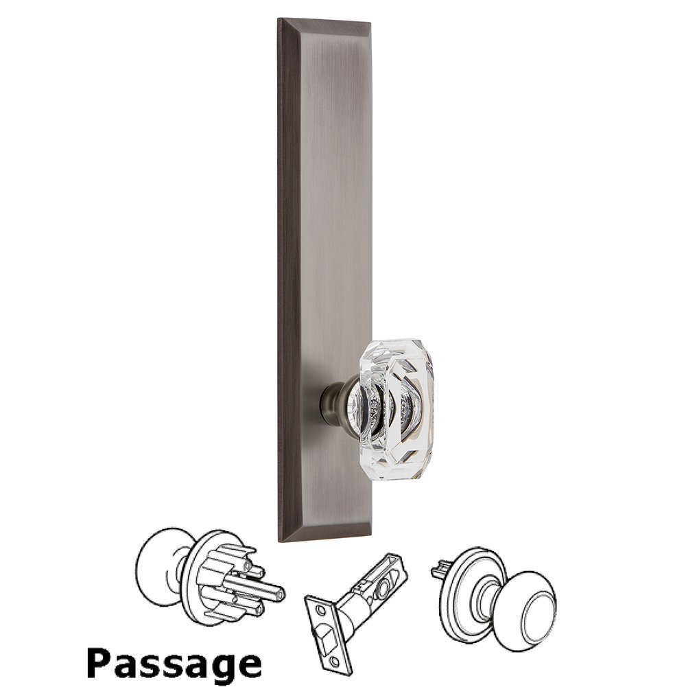 Grandeur Passage Fifth Avenue Tall with Baguette Clear Crystal Knob in Antique Pewter