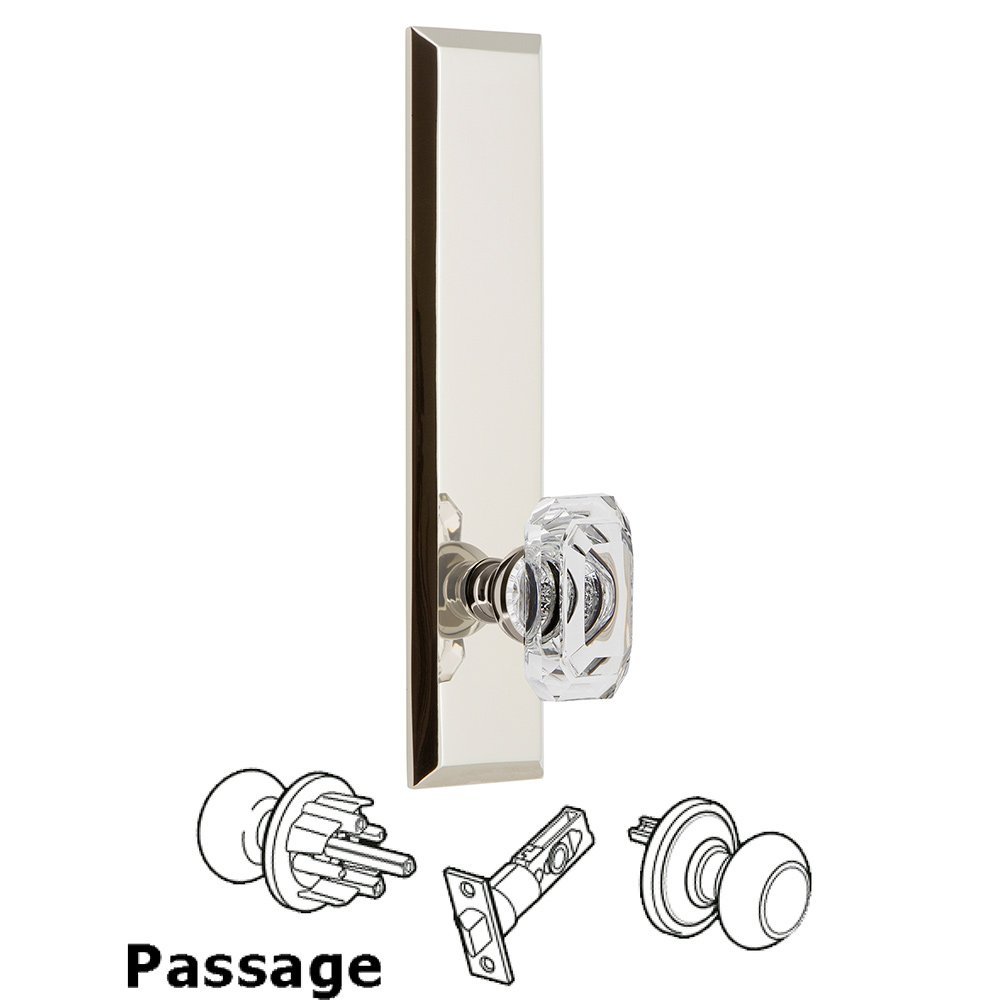 Grandeur Passage Fifth Avenue Tall with Baguette Clear Crystal Knob in Polished Nickel