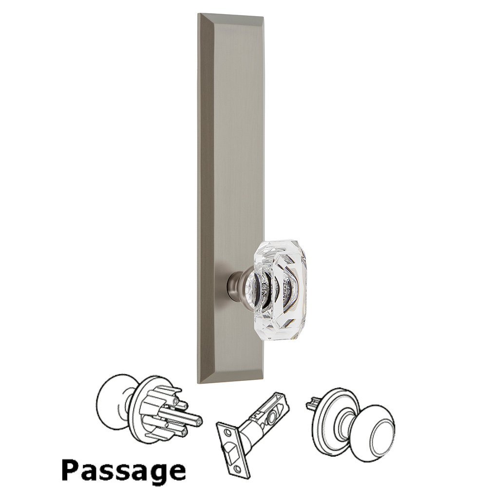 Grandeur Passage Fifth Avenue Tall with Baguette Clear Crystal Knob in Satin Nickel