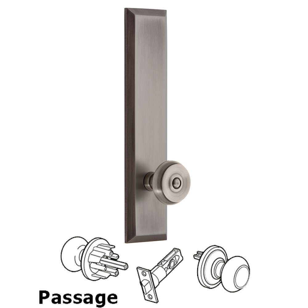 Grandeur Passage Fifth Avenue Tall with Bouton Knob in Antique Pewter