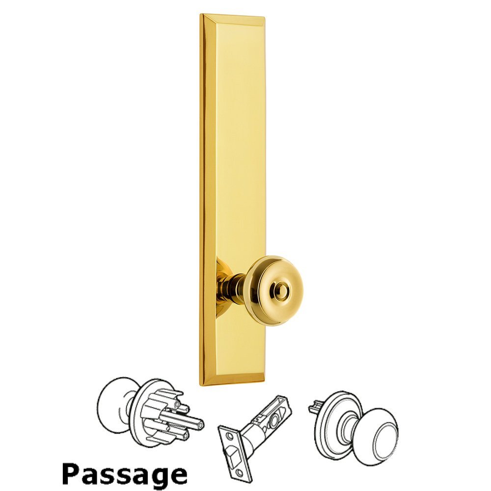 Grandeur Passage Fifth Avenue Tall with Bouton Knob in Lifetime Brass