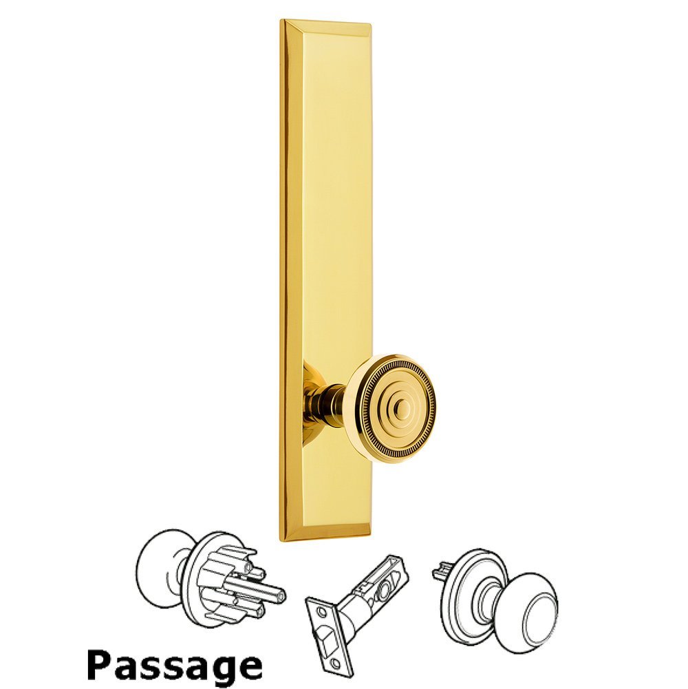 Grandeur Passage Fifth Avenue Tall with Soleil Knob in Lifetime Brass