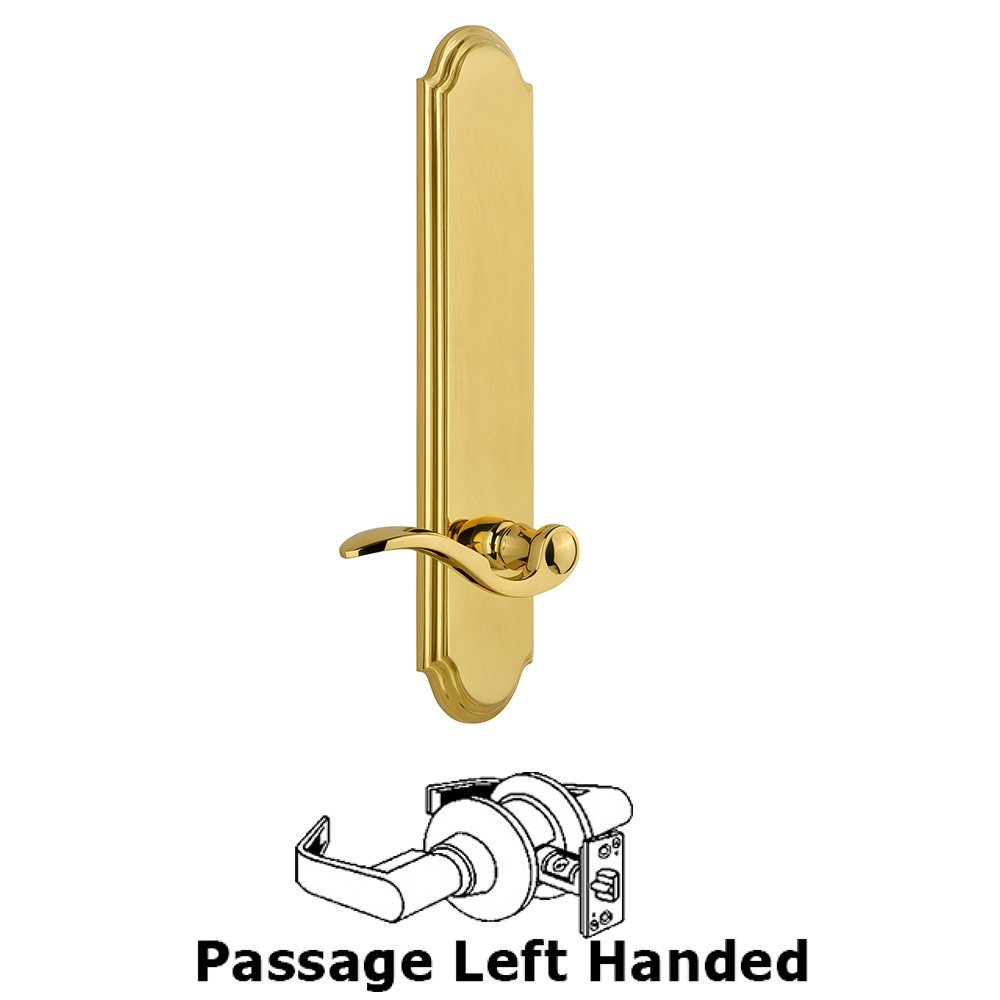 Grandeur Tall Plate Passage with Bellagio Left Handed Lever in Lifetime Brass