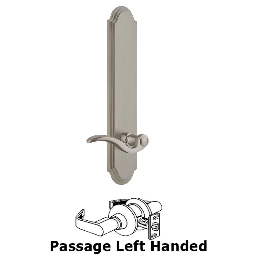 Grandeur Tall Plate Passage with Bellagio Left Handed Lever in Satin Nickel