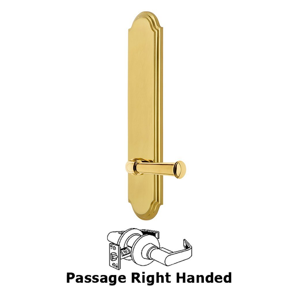 Grandeur Tall Plate Passage with Georgetown Right Handed Lever in Polished Brass