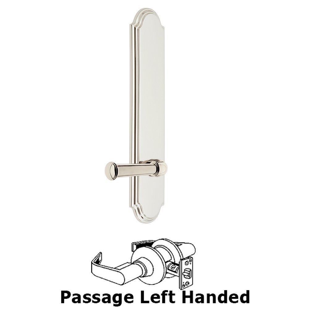 Grandeur Tall Plate Passage with Georgetown Left Handed Lever in Polished Nickel