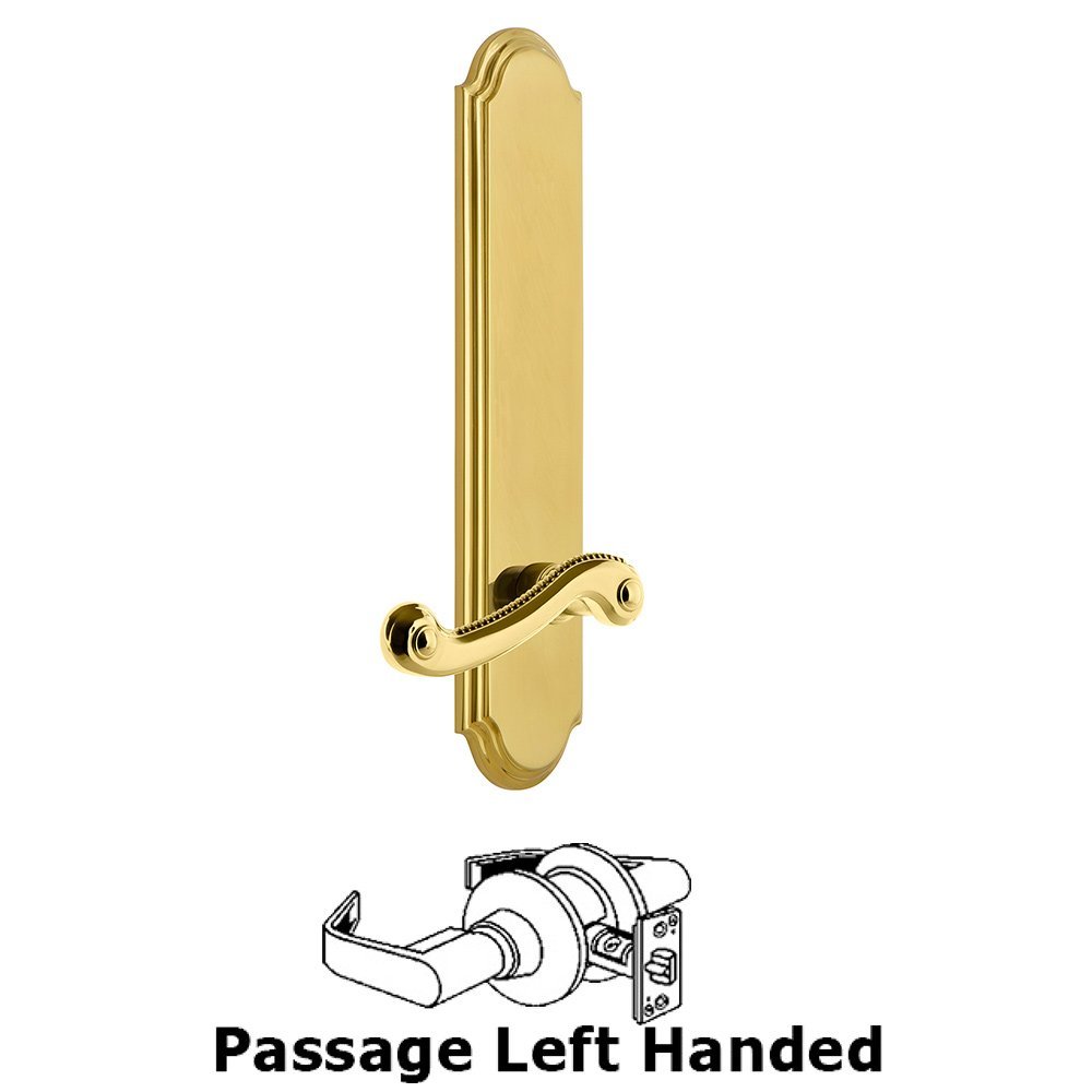 Grandeur Tall Plate Passage with Newport Left Handed Lever in Lifetime Brass