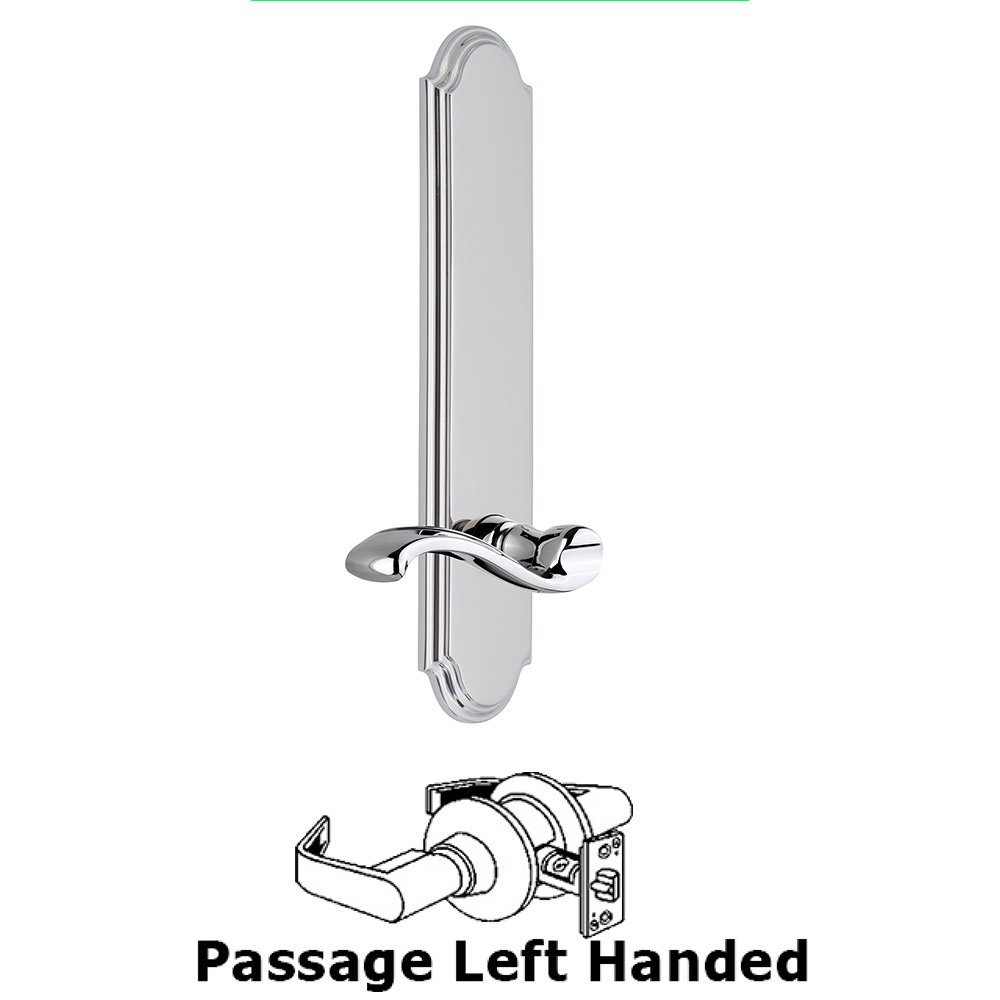 Grandeur Tall Plate Passage with Portofino Left Handed Lever in Bright Chrome