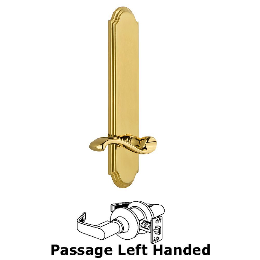 Grandeur Tall Plate Passage with Portofino Left Handed Lever in Lifetime Brass